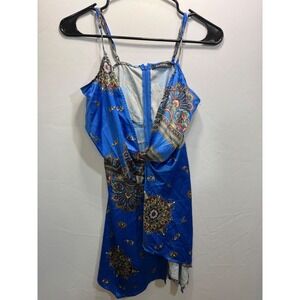 Banjul Blue Paisley Medallion Mini Handkerchief Hem Spaghetti Strap Boho